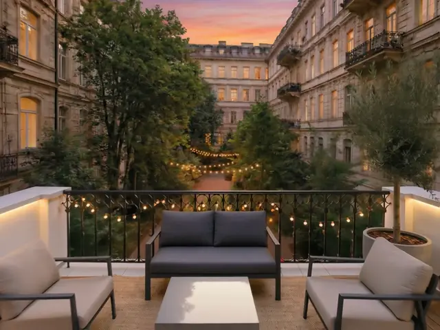 Video: Balkon im Altbau an einem Sommerabend, aus einem Foto erzeugt
