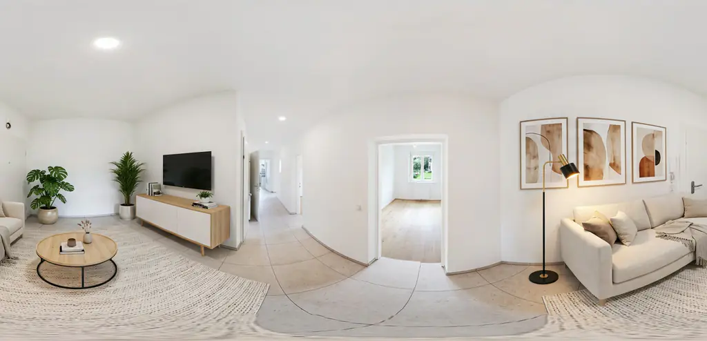 360°-Panorama einer Wohnung, virtuell eingerichtet